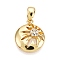 Brass Micro Pave Cubic Zirconia Pendants, Cadmium Free & Nickel Free & Lead Free, Flat Round with Sun Charms, Real 18K Gold Plated, 14.5x12x3mm, Hole: 3x5mm