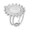 Non-Tarnish 304 Stainless Steel Open Cuff Ring Components, Bezel Cup Ring Settings, Oval, Stainless Steel Color, US Size 6 1/4(16.7mm), Tray: 12x8mm