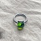 Square 304 Stainless Steel with Glass Finger Rings, Stainless Steel Color, Olive Drab, 10mm, US Size 8(18.1mm)
