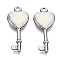 Non-Tarnish 304 Stainless Steel Pendants, Heart Key, Stainless Steel Color, 23x10x2.5mm, Hole: 1.6mm