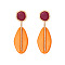 Flat Round with Oval Zinc Alloy Resin Stud Dangle Earrings, Golden, Dark Orange, 85x28mm