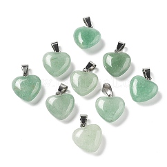 Естественный зеленый авантюрин подвески, с петлями из платиновой латуни, сердце, 18~19x15~15.5x7~10 мм, отверстие : 6x2.5~3 мм