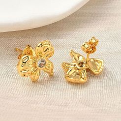 Серьги-гвоздики с бантом из латуни с микропаве из прозрачных кубических цирконий EJEW-A145-02A-G