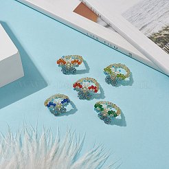 Кольца на палец в форме бабочки из стеклянных бусин RJEW-JR00541