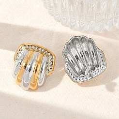 Двухцветные серьги-гвоздики в форме ракушки из нержавеющей стали 304&nbsp;EJEW-M073-12PG