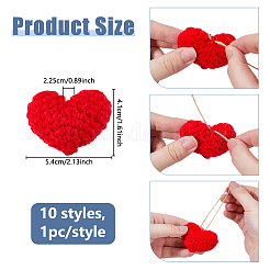 10 шт. 10-цветное сердце ручной работы крючком хлопковые украшения аксессуары&nbsp;AJEW-DC0003-30