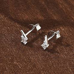 925 серьги-гвоздики из стерлингового серебра с прозрачным кубическим цирконием EJEW-Q032-01F-P