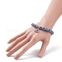 Эластичный браслет из бисера из смолы сглаза с подвеской из сплава для мужчин и женщин BJEW-JB08216