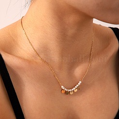 Элегантные женские ожерелья-диски из нержавеющей стали с бусинами из искусственного жемчуга CZ7605