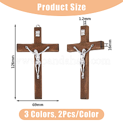 6 шт. 3 цвета религиозные кресты деревянные большие подвески&nbsp;WOOD-DC0001-18