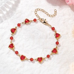 Браслеты с подвесками в форме сердца из нержавеющей стали и стекла BJEW-JB12656-03