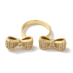 Открытые манжеты из латуни с бантом и микро-паве с прозрачным цирконием для женщин&nbsp;LS-RJEW-C098-15G