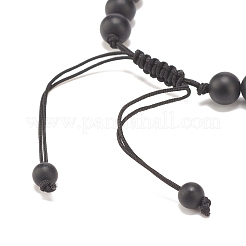 Браслет из плетеных бусин из натурального матового окрашенного и нагретого черного агата и тигрового глаза с литой короной&nbsp;BJEW-JB08249-03