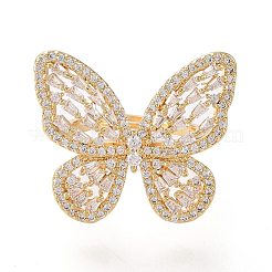 Регулируемые латунные кольца с прозрачным кубическим цирконием RJEW-F108-04G