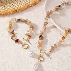 Комплекты ожерелий и браслетов из бисера из сплава и натуральных драгоценных камней FS-WGA97E1-01