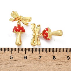 Серьги-гвоздики с подвесками из латунной эмали в виде гриба с бантом EJEW-F895-25A-G