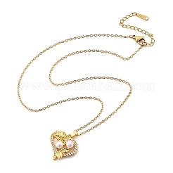 Латунный микропаве прозрачный кубический цирконий сердце с листом кулон ожерелья для женщин NJEW-S448-11G