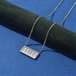 Ожерелье из нержавеющей стали 304 с прямоугольным кулоном 11:11 с цепочками из тросов для женщин&nbsp;NJEW-NH0001-04P