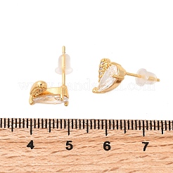 Серьги-гвоздики в форме сердца из латуни с прозрачным фианитом и прозрачным фианитом EJEW-C158-04G