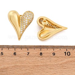 Серьги-гвоздики из латуни с микро-паве и прозрачным фианитом в форме сердца&nbsp;EJEW-R025-10G