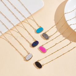 6 шт. 6-цветные имитации друзы смолы овальные подвески ожерелья комплект с цепочками-спутниками из сплава&nbsp;NJEW-AN0001-59