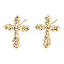 Серьги-кольца из латуни с микропаве и прозрачным кубическим цирконием&nbsp;EJEW-H178-04G