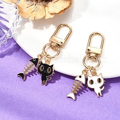 2 шт. эмалевая подвеска в виде кошки и рыбьей кости&nbsp;KEYC-YW00170