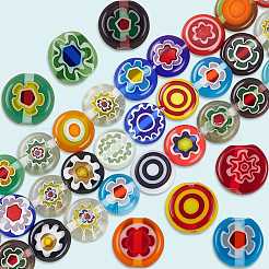 3 нити плоских круглых стеклянных бусин миллефиори ручной работы LAMP-LT0001-15B