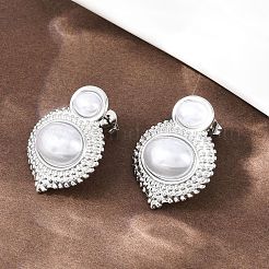 Овальные серьги-гвоздики из нержавеющей стали 304 с имитацией жемчуга и АБС-пластика&nbsp;EJEW-Z141-01P