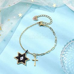 Браслеты со стеклянными звездами и латунными крестами BJEW-MZ00044