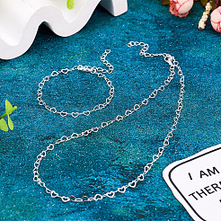 1 комплект латунного браслета и ожерелья с звеньями в форме сердца&nbsp;SJEW-TA0001-05