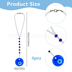 4 шт. плоский круглый светильник с эффектом сглаза и стеклянные подвесные украшения HJEW-WH00082