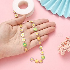 Цепи из нержавеющей стали 304 с цветком маргаритки и эмалью AJEW-CJ0001-22C