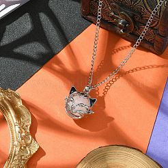 Натуральный розовый кварц с латунной подвеской в виде головы кошки&nbsp;NJEW-JN04995