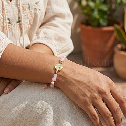 Регулируемые браслеты из металлических медалей и бусин из натурального розового кварца.&nbsp;YO1072