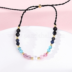 Браслеты из плетеных бусин из ограненной круглой бирюзы BJEW-F493-09G-01