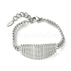 Браслет из овальных звеньев с кубическим цирконием и цепочками из нержавеющей стали 304&nbsp;BJEW-Q775-02P