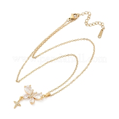 Бабочка и звезда латунный прозрачный кубический цирконий подвеска ожерелье NJEW-C076-24G