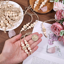 28 шт. 4 стиля рождественской тематики деревянные круглые бусины со словами подвесные украшения с джутовым шнуром&nbsp;HJEW-CA00079