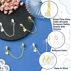 4 шт. 2-цветные латунные прозрачные кубические циркониевые цепочки безопасности с подвесками&nbsp;KK-CJ0003-86