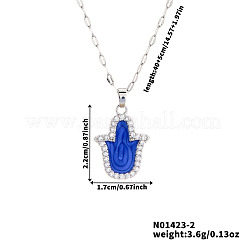 Винтажные латунные ожерелья с подвеской в виде руки в виде хамсы с прозрачными кубическими цирконами и королевской синей эмалью для повседневного ношения и праздничного подарка&nbsp;CS1559-2