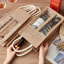 Джутовые мешочки для хранения вина на шнурке с прозрачным окном из ПВХ ABAG-WH0035-052B