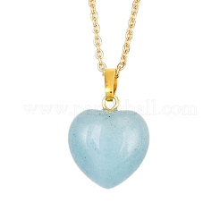 Женское ожерелье-цепочка с подвеской в виде сердца из натурального аквамарина из нержавеющей стали 304&nbsp;NJEW-JN05457-01