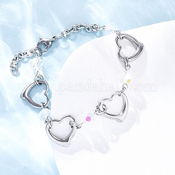 201 браслет-цепочка из нержавеющей стали в форме сердца BJEW-B078-177P-02