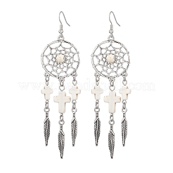 Серьги-подвески из искусственной бирюзы EJEW-JE06330-02