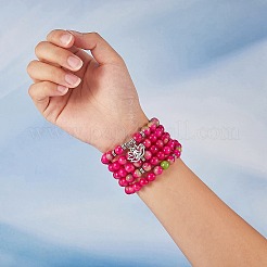 Круглый браслет из бисера из натурального белого нефрита с сплавом ом / аум лотос AJEW-PH00503-02