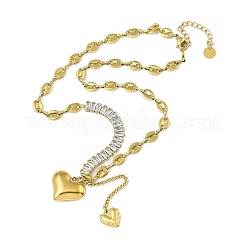 304 нержавеющая сталь паве прозрачные кубические цирконии сердце кисточка кабель цепь ожерелья для женщин NJEW-Z051-01G