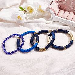 4 шт. 4 стильных акриловых массивных изогнутых браслета из эластичной трубки BJEW-SW00074-05