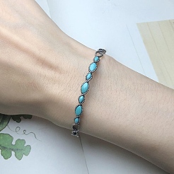 Овальные браслеты-манжеты из синтетических бирюзовых бусин для женщин&nbsp;BJEW-C146-01