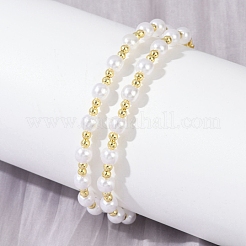 Ожерелья из цепочек ручной работы из латуни и белого АБС-пластика с имитацией жемчуга NJEW-M099-01G